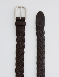 Doheny Belt Dark Brown/Nickel Braided Buckle Italian Leather Belt ACCESSORIES Photo 2
