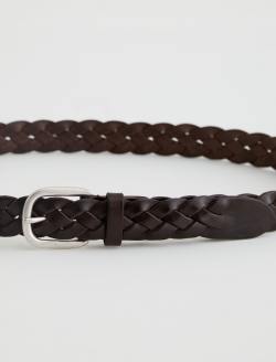 Doheny Belt Dark Brown/Nickel Braided Buckle Italian Leather Belt ACCESSORIES Photo 3