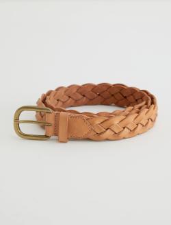 Doheny Belt Natural/Brass Braided Buckle Italian Leather Belt ACCESSORIES Photo 4