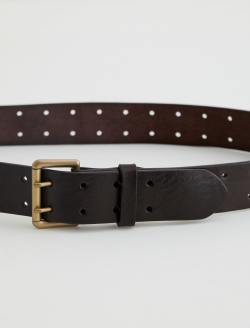 Bardon Belt Dark Brown/Brass Double Prong Italian Leather Belt ACCESSORIES Photo 3