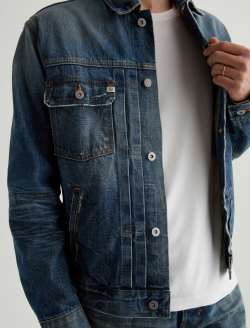 Sid Selvage Jacket 19 Years Garden Grove AG-ed™ Pleated Trucker Denim Jacket MENS TOPS Photo 3