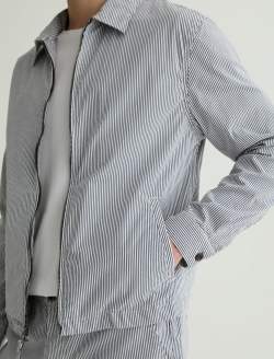 Philip Zip Jacket Charcoal Stripe Modern Chore Coat MENS TOPS Photo 3