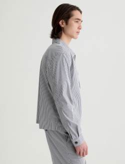 Philip Zip Jacket Charcoal Stripe Modern Chore Coat MENS TOPS Photo 4