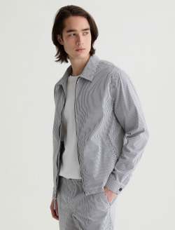 Philip Zip Jacket Charcoal Stripe Modern Chore Coat MENS TOPS Photo 7