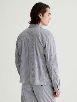 Philip Zip Jacket Charcoal Stripe Modern Chore Coat MENS TOPS Photo 8
