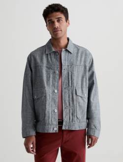 Sid Jacket Sterling Linen Pleated Trucker MENS TOPS Photo 2