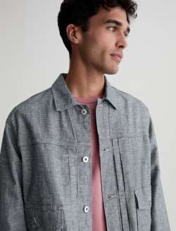 Sid Linen Jacket Sterling Pleated Trucker MENS TOPS Photo 3