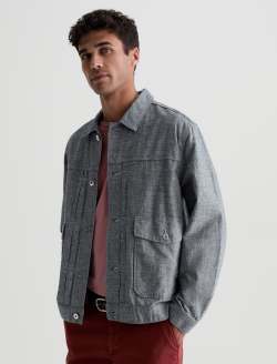 Sid Linen Jacket Sterling Pleated Trucker MENS TOPS Photo 7