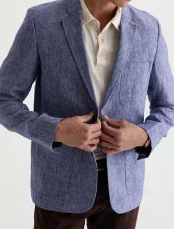 Leo Linen Blazer Deep Navy Classic Fit MENS TOPS Photo 3