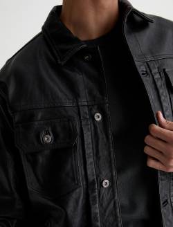 Sid Leather Jacket Black Leather Pleated Trucker MENS TOPS Photo 3