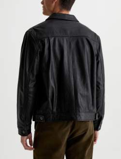 Sid Leather Jacket Black Leather Pleated Trucker MENS TOPS Photo 8