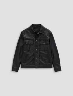 Sid Leather Jacket Black Leather Pleated Trucker MENS TOPS Photo 1