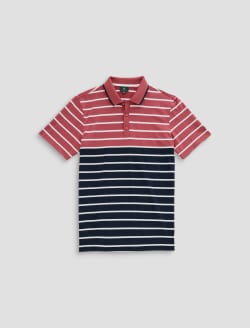 Baxter Stripe Polo Sunset Red/Naval Blue/Bright W Green Label Collection MENS TOPS Photo 1