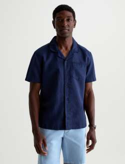 Foster Shirt Deep Navy Relaxed Linen Camp Shirt MENS TOPS Photo 2