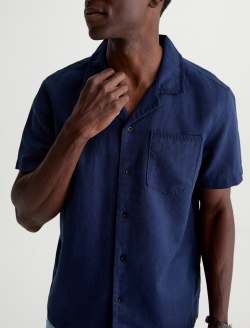 Foster Shirt Deep Navy Relaxed Linen Camp Shirt MENS TOPS Photo 3