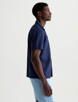 Foster Shirt Deep Navy Relaxed Linen Camp Shirt MENS TOPS Photo 4