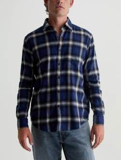 Aiden Shirt Brushed Check Plaid Blue Multi Classic Long Sleeve Button-Up Shirt MENS TOPS Photo 2