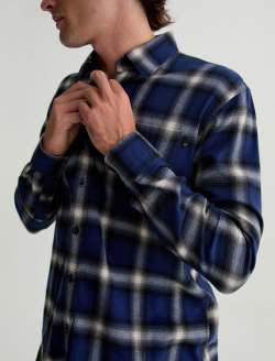 Aiden Shirt Brushed Check Plaid Blue Multi Classic Long Sleeve Button-Up Shirt MENS TOPS Photo 3