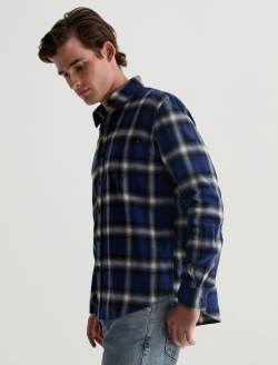 Aiden Shirt Brushed Check Plaid Blue Multi Classic Long Sleeve Button-Up Shirt MENS TOPS Photo 7