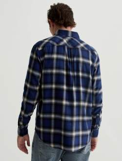 Aiden Shirt Brushed Check Plaid Blue Multi Classic Long Sleeve Button-Up Shirt MENS TOPS Photo 8