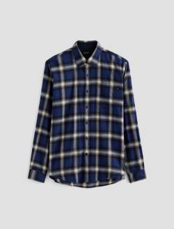 Aiden Shirt Brushed Check Plaid Blue Multi Classic Long Sleeve Button-Up Shirt MENS TOPS Photo 1