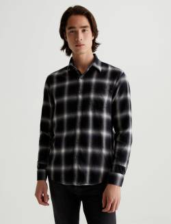 Aiden Shirt Brushed Check Plaid Grey Multi Classic Long Sleeve Button-Up Shirt MENS TOPS Photo 1