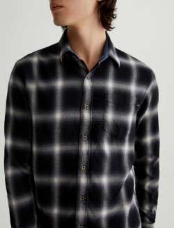 Aiden Shirt Brushed Check Plaid Grey Multi Classic Long Sleeve Button-Up Shirt MENS TOPS Photo 2