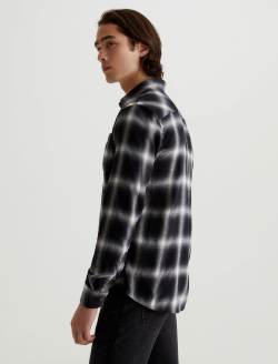 Aiden Shirt Brushed Check Plaid Grey Multi Classic Long Sleeve Button-Up Shirt MENS TOPS Photo 3
