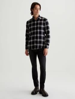 Aiden Shirt Brushed Check Plaid Grey Multi Classic Long Sleeve Button-Up Shirt MENS TOPS Photo 4