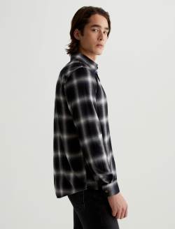 Aiden Shirt Brushed Check Plaid Grey Multi Classic Long Sleeve Button-Up Shirt MENS TOPS Photo 6