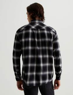 Aiden Shirt Brushed Check Plaid Grey Multi Classic Long Sleeve Button-Up Shirt MENS TOPS Photo 7