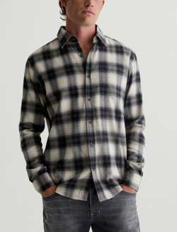 Aiden Shirt Brushed Check Plaid Light Grey Classic Long Sleeve Button-Up Shirt MENS TOPS Photo 2