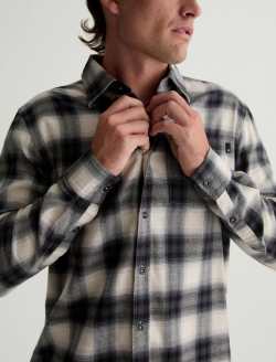 Aiden Shirt Brushed Check Plaid Light Grey Classic Long Sleeve Button-Up Shirt MENS TOPS Photo 3
