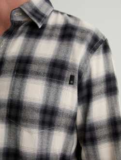 Aiden Shirt Brushed Check Plaid Light Grey Classic Long Sleeve Button-Up Shirt MENS TOPS Photo 6