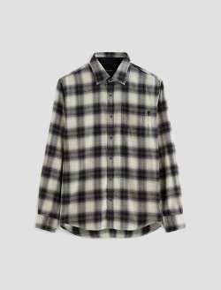 Aiden Shirt Brushed Check Plaid Light Grey Classic Long Sleeve Button-Up Shirt MENS TOPS Photo 1