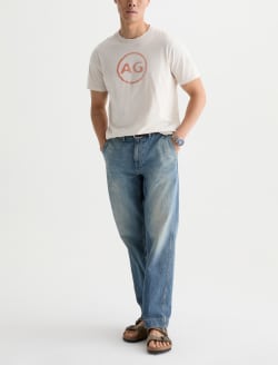 Wesley Crew AG Distress Logo Ivory Dust Relaxed Short Sleeve MENS TOPS Photo 5