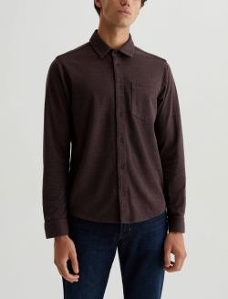 Mason Shirt Heather Charcoal Dark Plum Classic Long Sleeve Button Up Shirt MENS TOPS Photo 1