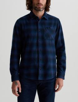 Aiden Shirt Gradient Plaid Navy Multi Classic Long Sleeve Button Up Shirt MENS TOPS Photo 1
