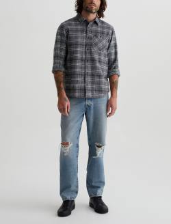 Aiden Shirt Tartan Plaid Grey Multi Classic Long Sleeve Button Up Shirt MENS TOPS Photo 2