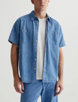 Wayne Short Sleeve Shirt Getty Classic Short Sleeve Denim Shirt MENS TOPS Photo 1