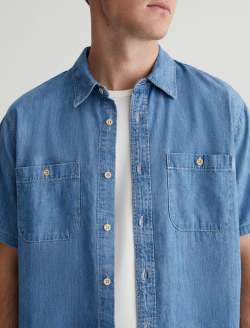 Wayne Short Sleeve Shirt Getty Classic Short Sleeve Denim Shirt MENS TOPS Photo 3