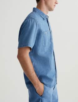 Wayne Short Sleeve Shirt Getty Classic Short Sleeve Denim Shirt MENS TOPS Photo 4