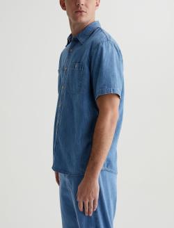 Wayne Short Sleeve Shirt Getty Classic Short Sleeve Denim Shirt MENS TOPS Photo 5