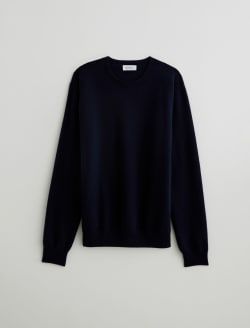 Beck Crew Navy Night Classic Long Sleeve Crew Neck Cashmere Sweater MENS TOPS Photo 1