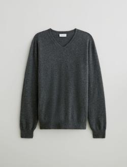Beck Vee Legendary Grey Classic Long Sleeve Vee Neck Cashmere Sweater MENS TOPS Photo 1