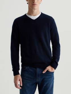 Beck Vee Navy Night Classic Long Sleeve Vee Neck Cashmere Sweater MENS TOPS Photo 2