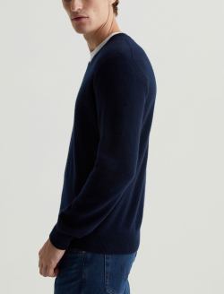 Beck Vee Navy Night Classic Long Sleeve Vee Neck Cashmere Sweater MENS TOPS Photo 5