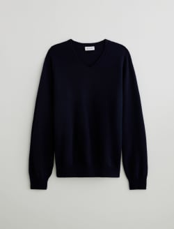 Beck Vee Navy Night Classic Long Sleeve Vee Neck Cashmere Sweater MENS TOPS Photo 1