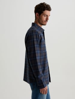 Wayne Work Shirt Navy Multi Relaxed Fit MENS TOPS Photo 4