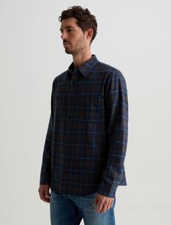 Wayne Work Shirt Navy Multi Relaxed Fit MENS TOPS Photo 7